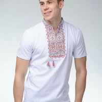 Вышитая футболка с коротким рукавом белого цвета «Король Данило (вишневая вышивка)»