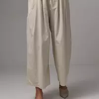 Женские брюки-кюлоты на резинке - бежевый цвет, M (есть размеры)