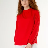 Червона класична блуза з жатки 230152-1, 48/50 (230152-1s4850)