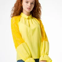 Жовта блузка декорована гіпюром 230158-1, 44/46 (230158-1s4446)