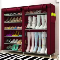 Шкаф для обуви Shoe Cabinet тканевый  6 полок, две секции. Коричневый свет BR00047