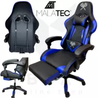 Ігрове комп'ютерне крісло Malatec (Чорне з синім) - Геймерське крісло з підставкою для ніг Malatec