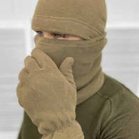 Комплект флісовий з шапки, баффа та рукавичок тактичний для армії ЗСУ бежевого кольору.