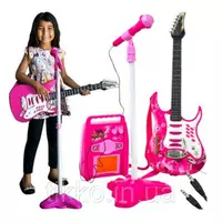 Комплект детской електро гитары + микрофон + усилитель  22407 розовая