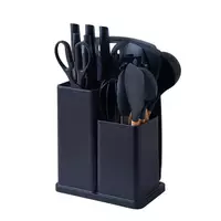 Набір кухонного приладдя на підставці 19 штук із силікону з бамбуковою ручкою, чорний