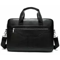 Деловая мужская сумка из зернистой кожи Vintage 14886 Черная