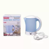 Чайник электрический Kamille 0.6л пластиковый (белый/голубой c чашками и ложками)